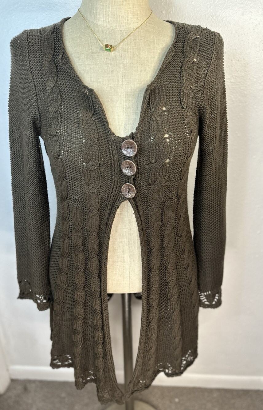 Brown Crochet Y2K Long Cardigan Cottage Whimsy Medium